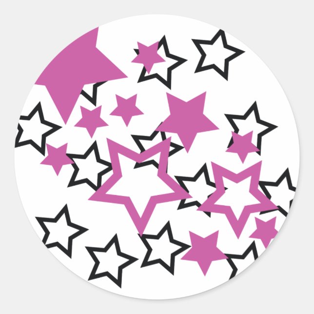 purple black stars classic round sticker (Front)