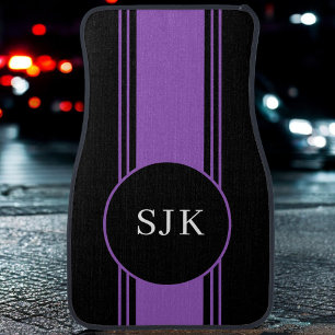 Purple Black Stripe Custom Monogram Car Floor Mat