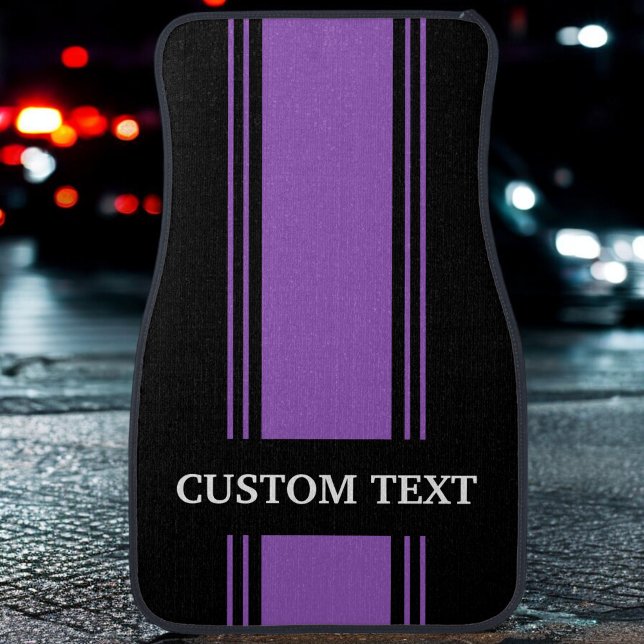 Purple Black Stripe Custom Personalized Name Car F Floor Mat (Creator Uploaded)