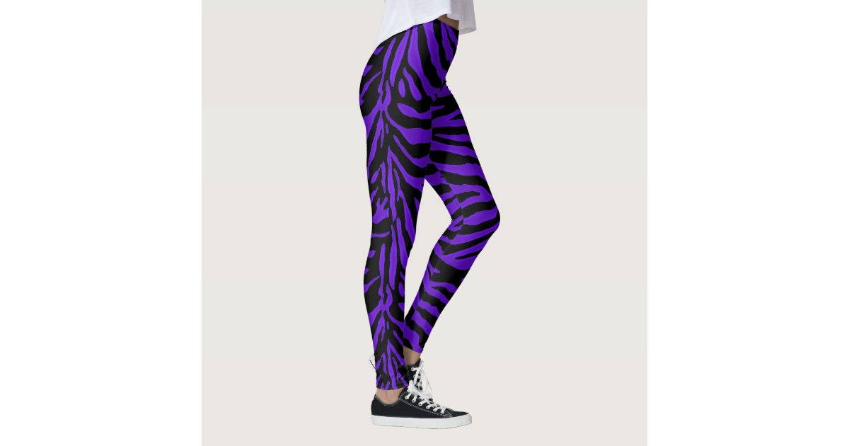 Purple Black Stripe Zebra Animal Print Leggings | Zazzle