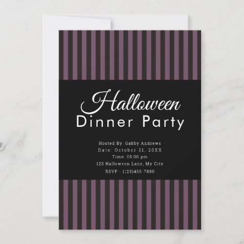 Purple  Black Striped Halloween Dinner Party Invitation