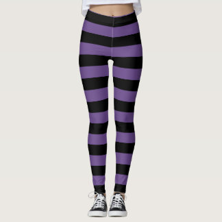 Purple & Black Striped Halloween Themed Leggings