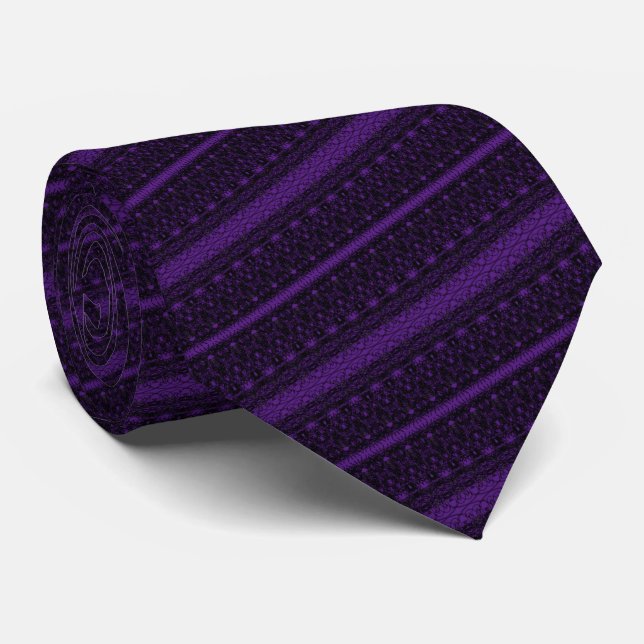 Purple & Black Striped Neck Tie (Rolled)