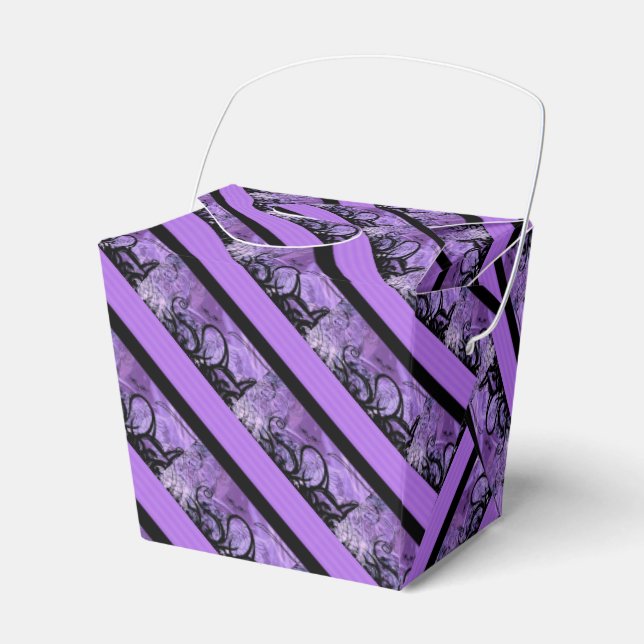 Purple & Black Striped Pattern Take Out Favor Box (Front Side)