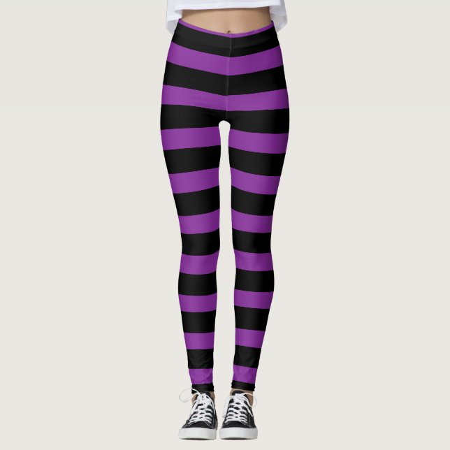 Purple Black Striped Witch Halloween Legging (Front)