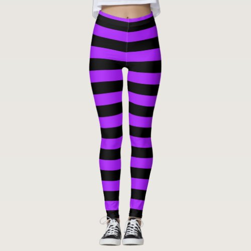 purple Black Striped Witch Halloween Leggings