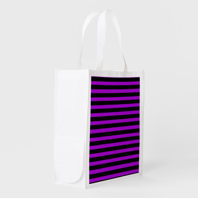 Purple & Black Stripes | Grocery Bag (Front Side)