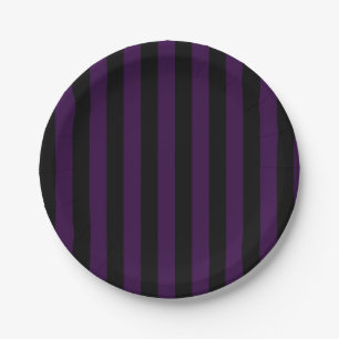 Purple & Black Stripes Halloween Party Paper Plates