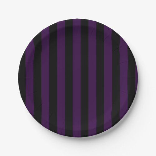 Purple  Black Stripes Halloween Party Paper Plates