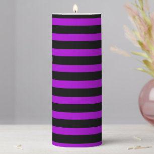 Purple & Black Stripes   Pillar Candle