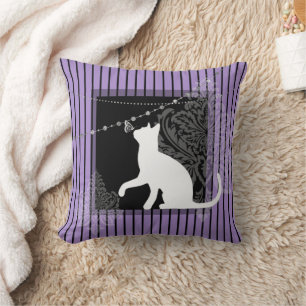 Purple black stripes throw pillow