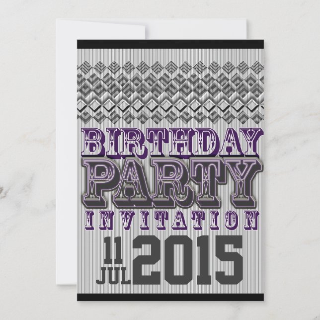 Purple Black Stripy Diamonds Birthday Party Invite (Front)