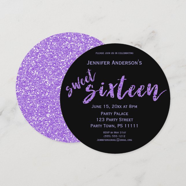 Purple Black Sweet Sixteen Invitation (Front/Back)