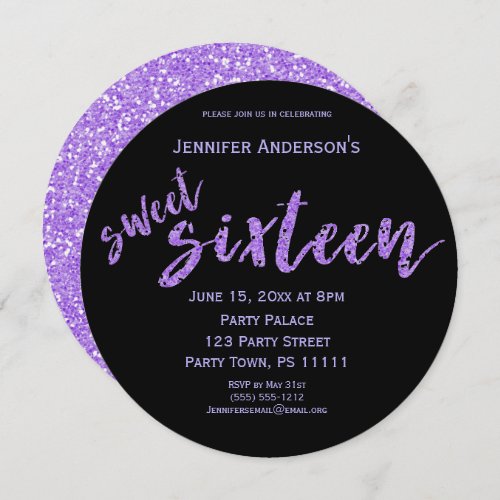 Purple Black Sweet Sixteen Invitation