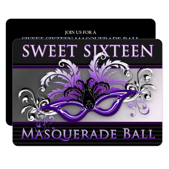 Purple Black Sweet Sixteen Masquerade Ball Invitation
