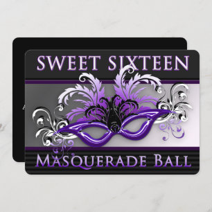 Purple/Black Sweet Sixteen Masquerade Ball Invitation