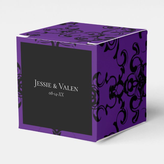 Purple & Black Swirl Gothic Wedding Favor Boxes (Front Side)