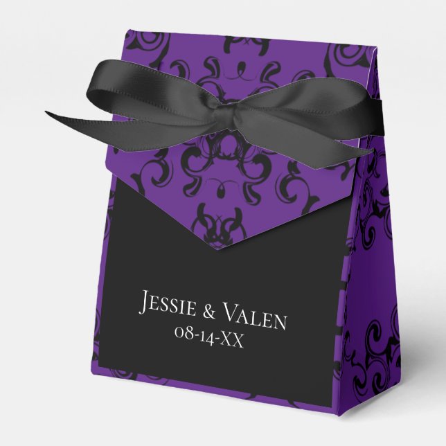 Purple & Black Swirl Gothic Wedding Favor Boxes (Front Side)