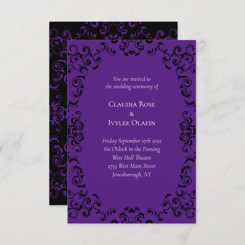 Purple  Black Swirl Gothic Wedding Invitation
