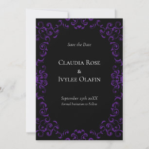 Purple & Black Swirl Gothic Wedding Invitation