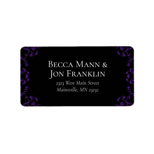 Purple  Black Swirl Gothic Wedding Label