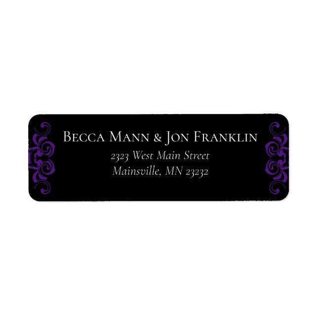 Purple Black Swirl Gothic Wedding Label (Front)