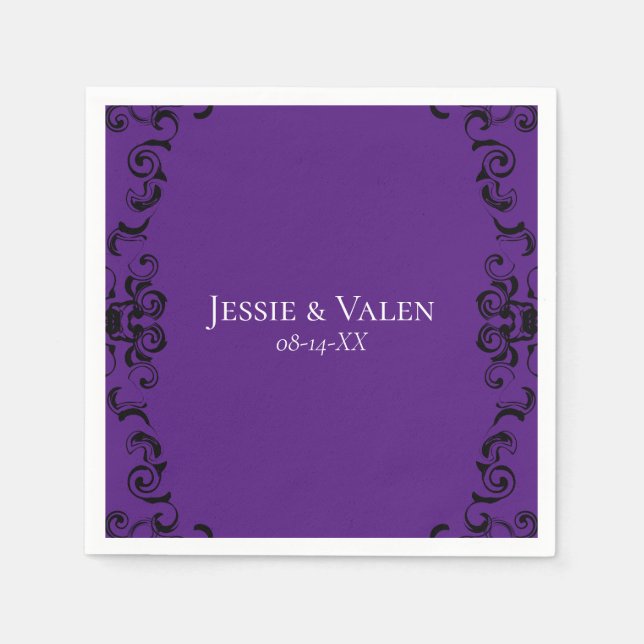 Purple & Black Swirl Gothic Wedding Napkins (Front)