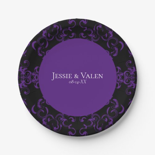 Purple  Black Swirl Gothic Wedding Paper Plates