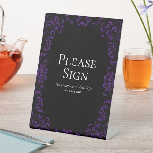 Purple  Black Swirl Gothic Wedding Pedestal Sign