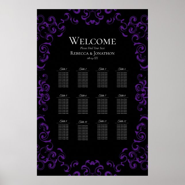 Purple & Black Swirl Gothic Wedding Poster (Front)