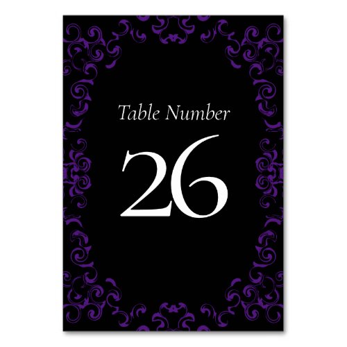 Purple  Black Swirl Gothic Wedding Table Number