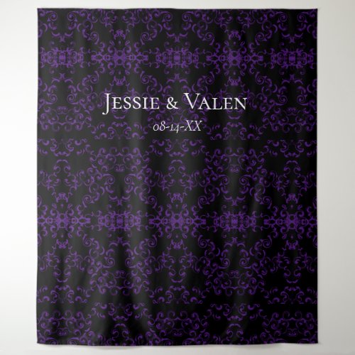 Purple  Black Swirl Gothic Wedding Tapestry