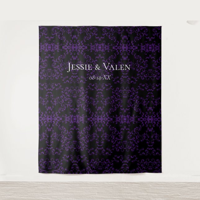 Purple & Black Swirl Gothic Wedding Tapestry (Front)