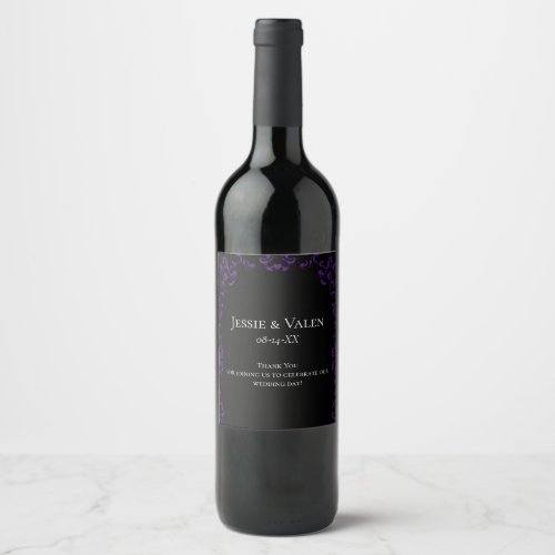Purple  Black Swirl Gothic Wedding Wine Label