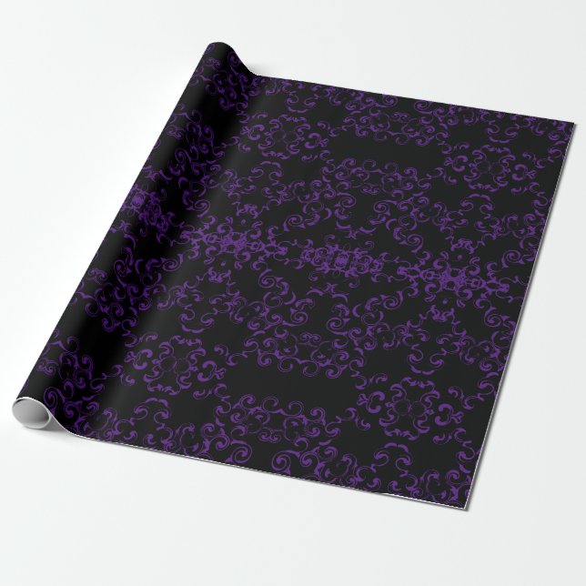Purple & Black Swirl Gothic Wedding Wrapping Paper (Unrolled)