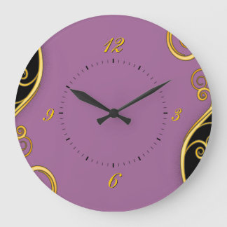 Purple-black Swirl Large Clock