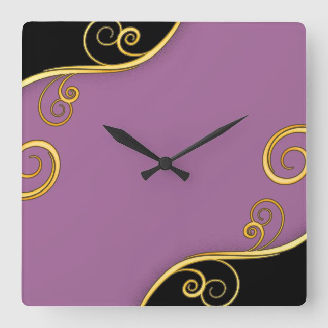 Purple-black Swirl Square Wall Clock (Front)