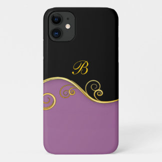 Purple-black Swirl with Initial iPhone 11 Case