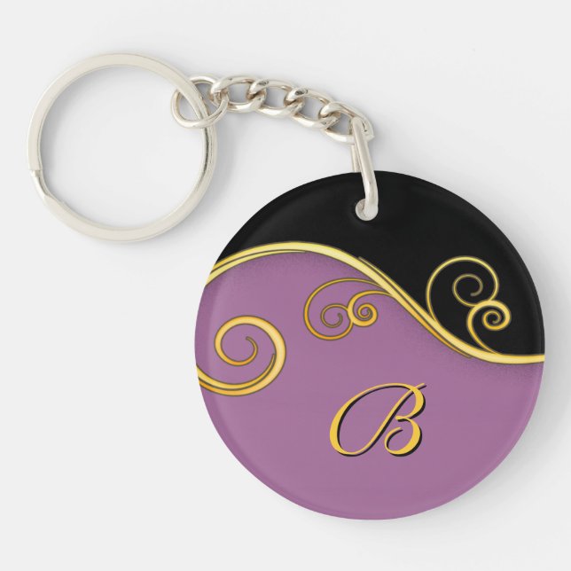 Purple-black Swirl with Initial Keychain (Front)