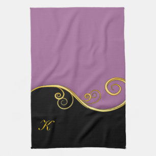 Purple-black Swirl with Initial(s) Kitchen Towel