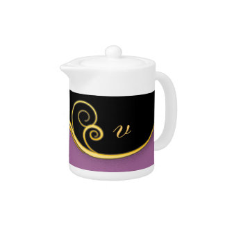 Purple-black Swirl with Initial Teapot
