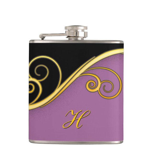 Purple-black Swirl with your Initial Hip Flask (Front)