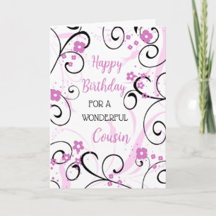 Purple Black Swirls Cousin Birthday Card