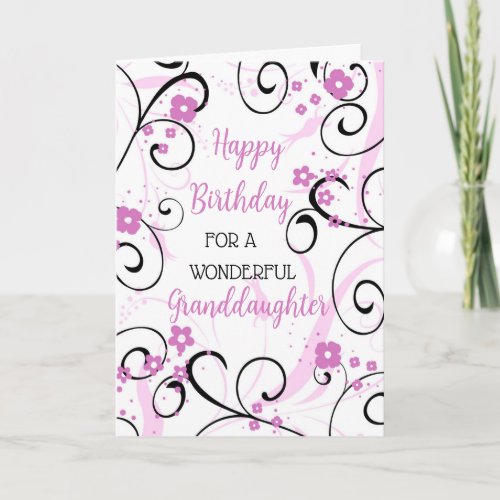 Purple Black Swirls Granddaughter Birthday Card