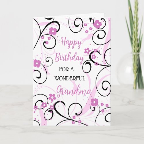 Purple Black Swirls Grandma Birthday Card