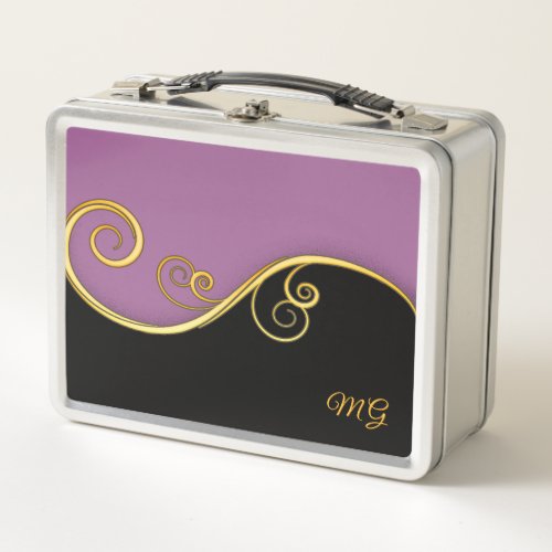 Purple_black Swirls with or without Initials  Metal Lunch Box