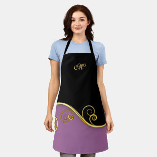 Purple-black Swirls with (or without) Monogram Apron