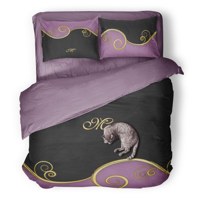 Purple-black Swirls with (or without) Monogram Duvet Cover (Creator Uploaded)