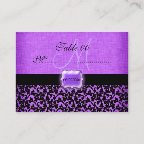 Purple black "table number" wedding damask business card