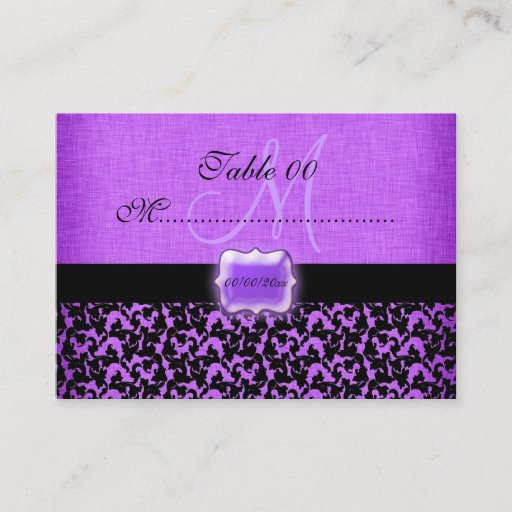 Customizable Purple black "table number" wedding damask business card